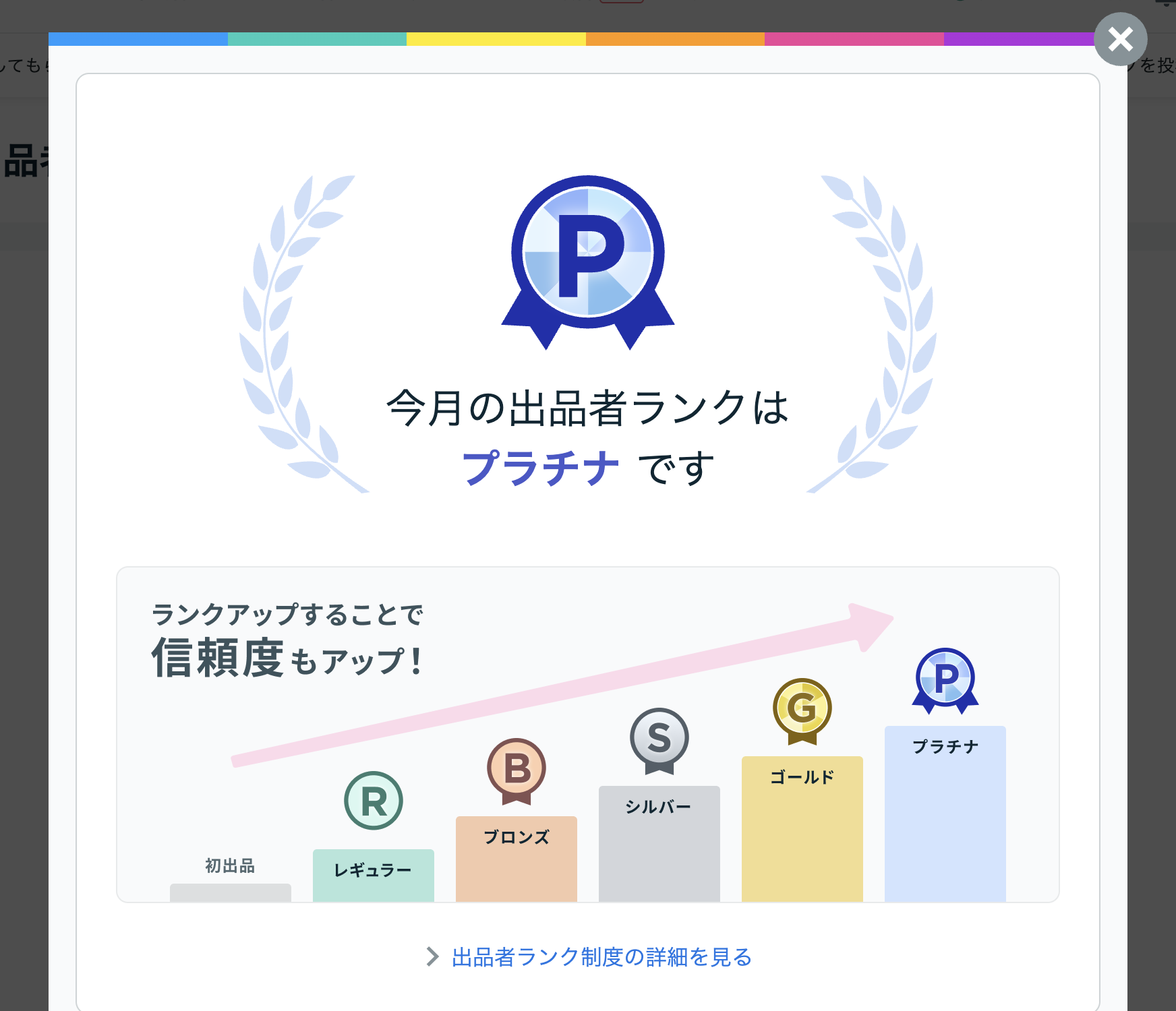 ココナラ出品者ランク：プラチナ（今月）