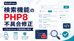 WordPressの検索機能で発生したPHP8系の不具合修正イメージ
