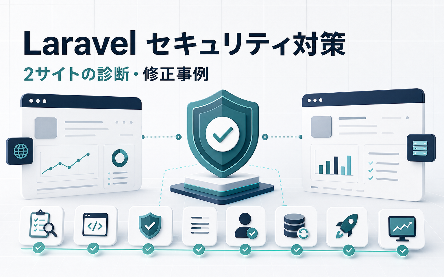 Laravelのセキュリティ対策と2つのサイトの診断・修正事例を表すアイキャッチ画像
