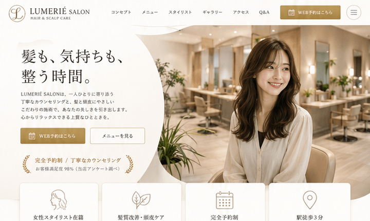 世界観と予約導線を整えた美容サロンサイト