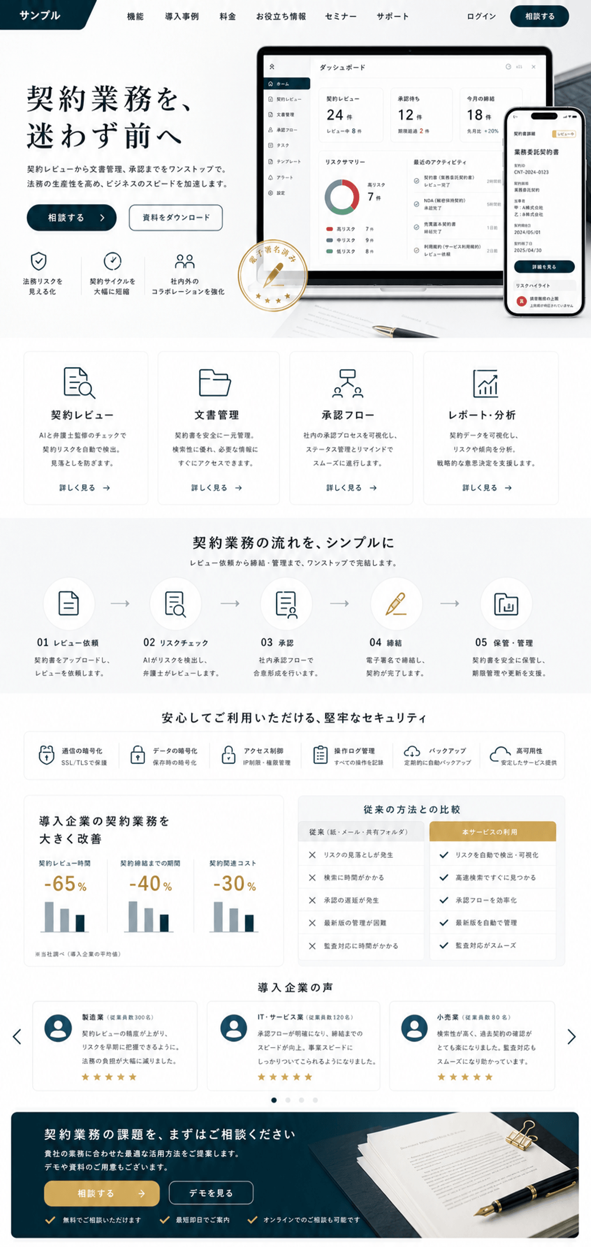 法務業務の効率化が伝わるLegalTechサイト