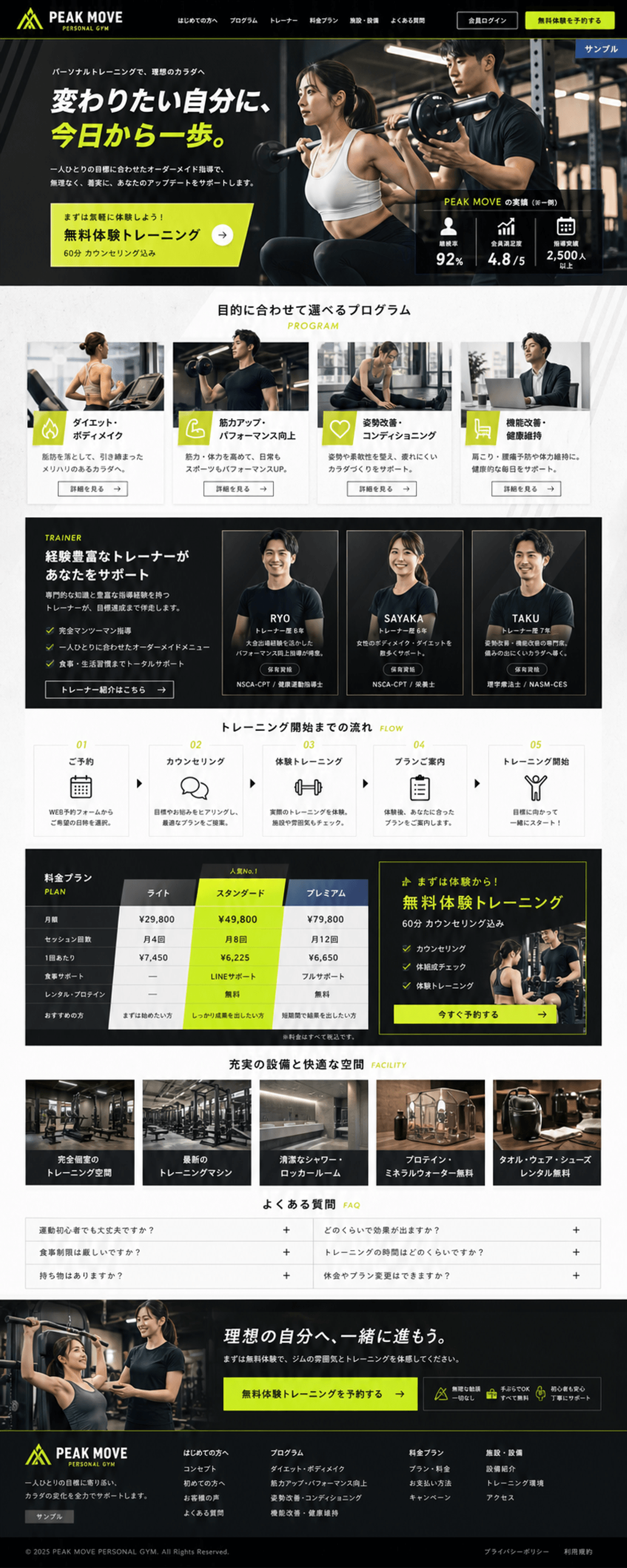 無料体験につながるパーソナルジムLP