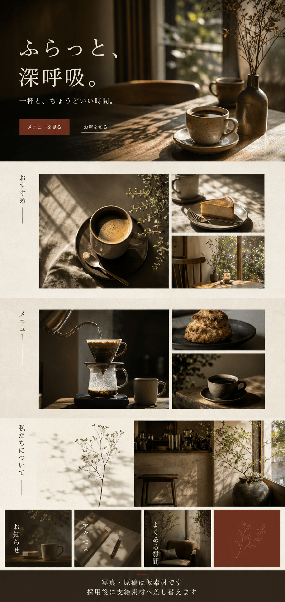 静かな時間を伝える自家焙煎カフェサイト
